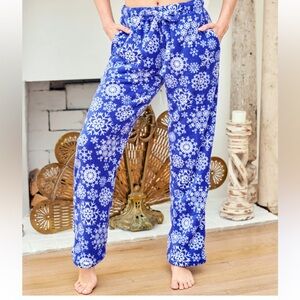 ADR Women ‘s Soft Warm Fleece Pajama Pants 
long Lounge Bottoms Royal Snowflake